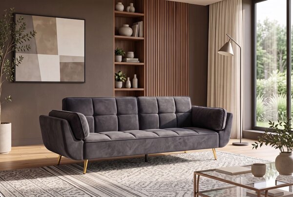 Pohovka BOUTIQUE 215 CM tmavě šedá samet rozkládací Nábytek | Obývací pokoj | Sedací soupravy a pohovky | Pohovky | Rozkládací