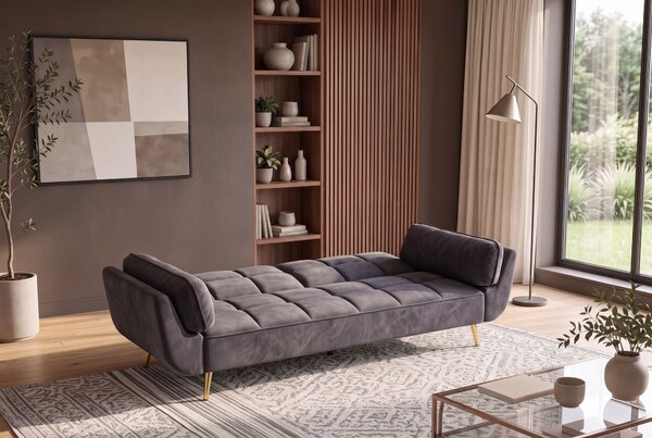 Pohovka BOUTIQUE 215 CM tmavě šedá samet rozkládací Nábytek | Obývací pokoj | Sedací soupravy a pohovky | Pohovky | Rozkládací