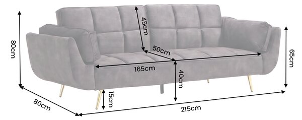 Pohovka BOUTIQUE 215 CM tmavě šedá samet rozkládací Nábytek | Obývací pokoj | Sedací soupravy a pohovky | Pohovky | Rozkládací