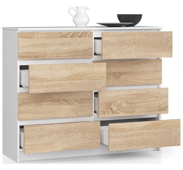 Komoda K120 8SZ bílá/sonoma
