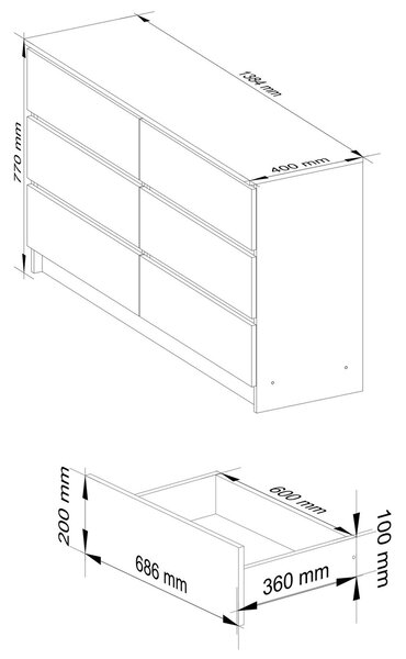 Komoda K140 6SZ bílá