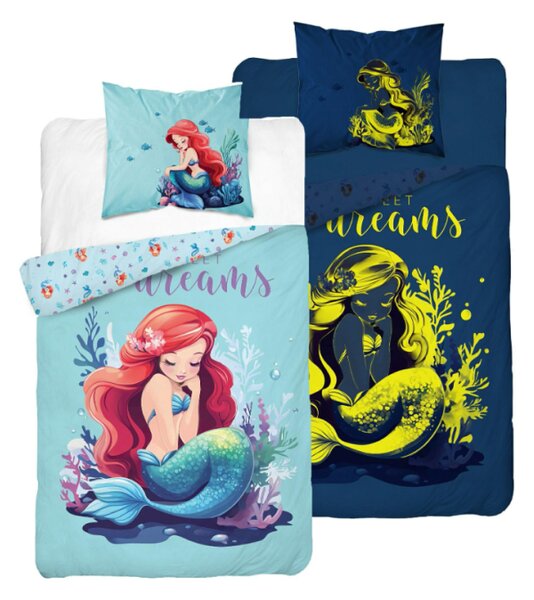 Jahu Dárkový set modro-růžový: povlečení FLUORA Sirena - modré, osuška a ručník Star - růžový