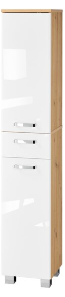 Livarno® Vysoká koupelnová skříňka Palermo, bílá/dub (100406088)