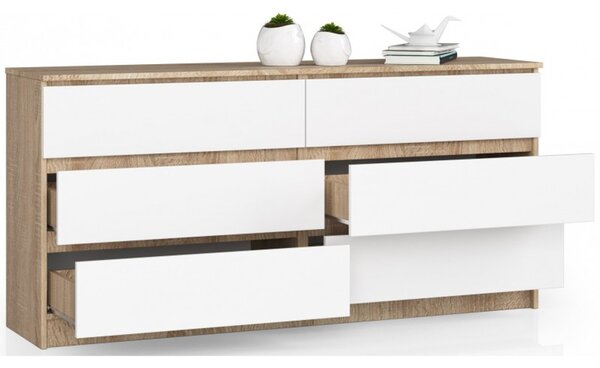 Komoda K160 6SZ sonoma/bílá
