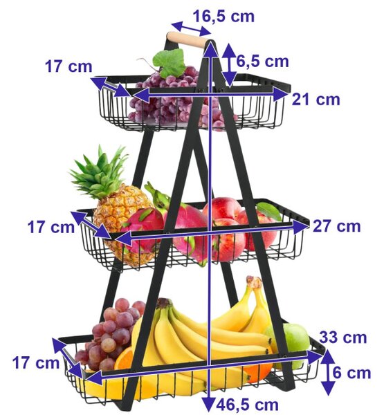 Košík na ovoce PULOS 3 úrovně černý