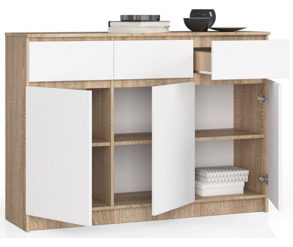 Komoda K140 3D3SZ sonoma/bílá