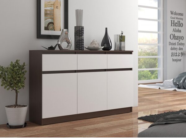 Komoda K140 3D3SZ wenge/bílá