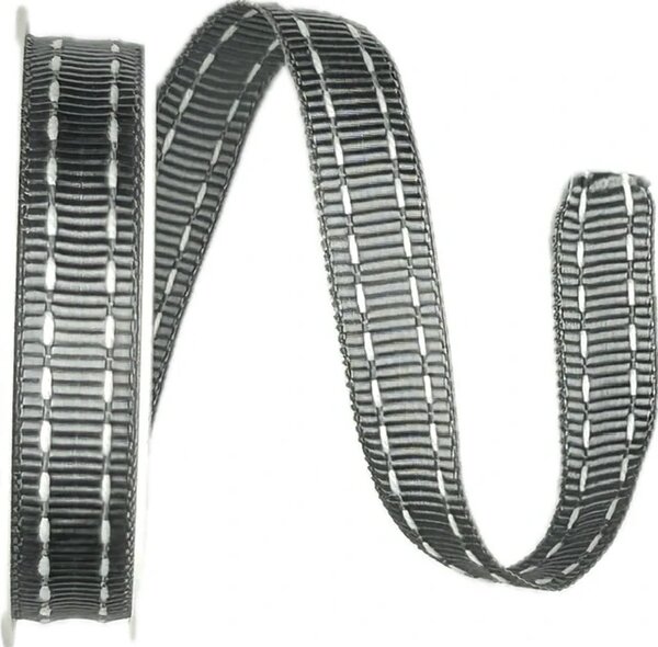 Stuha rypsová BUSTER GREY prošívaná šedá 15mm x 2m (10,-Kč/m)