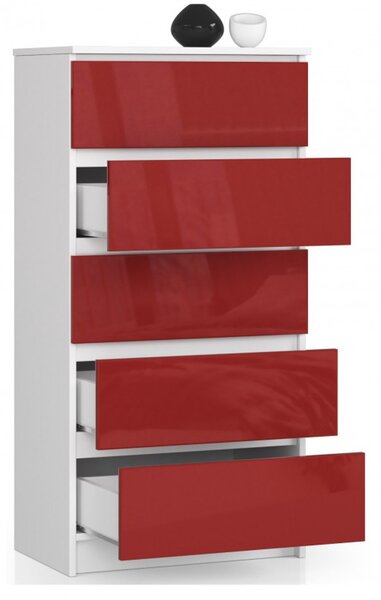 Komoda K60 5SZ červený lesk bílá