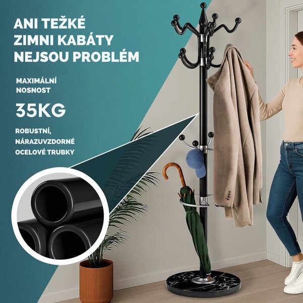 Stojanový věšák TENZY s mramorovým podstavcem, 37x173cm, černá Casaria