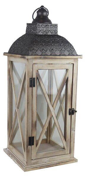 Dřevěná lucerna D6496/B vysoká dekorační 61cm vintage