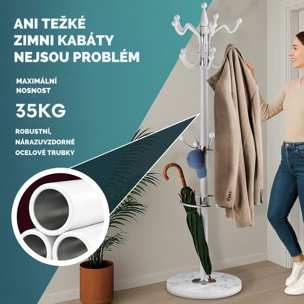 Stojanový věšák TENZY s mramorovým podstavcem, 37x173cm, bílá Casaria