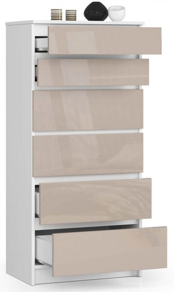 Komoda K60 6SZ cappucino lesk bílá