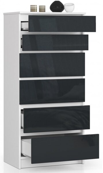 Komoda K60 6SZ grafit lesk bílá