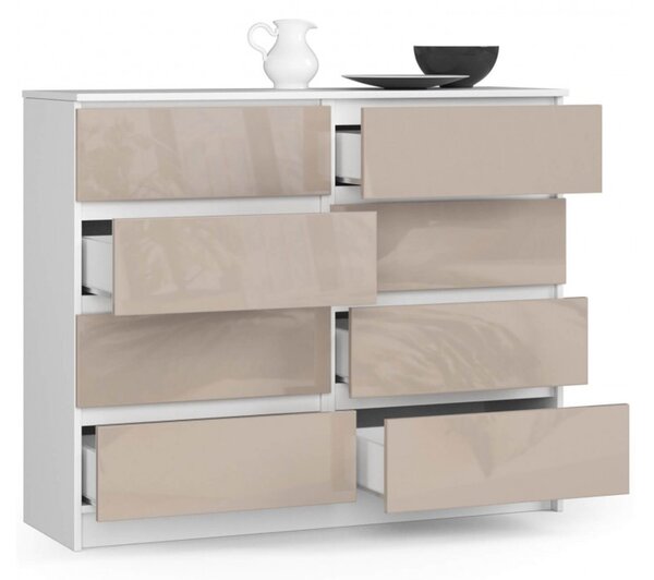 Komoda K120 8SZ cappuccino lesk bílá