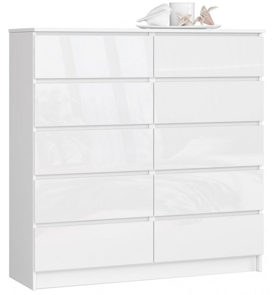Komoda K120 10SZ bílý lesk bílá
