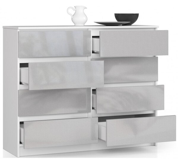 Komoda K120 8SZ metalic lesk bílá