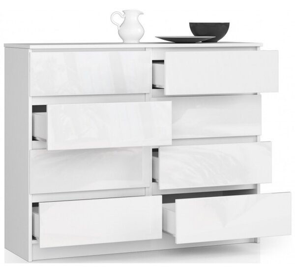 Komoda K120 8SZ bílý lesk bílá