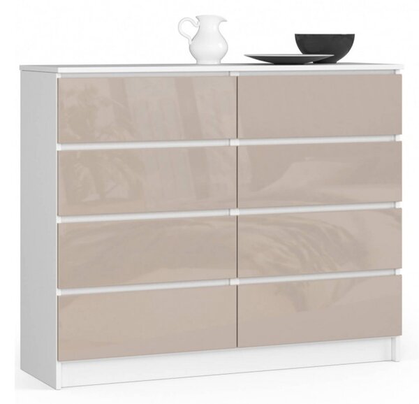 Komoda K120 8SZ cappuccino lesk bílá