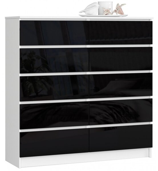 Komoda K120 10SZ černý lesk bílá