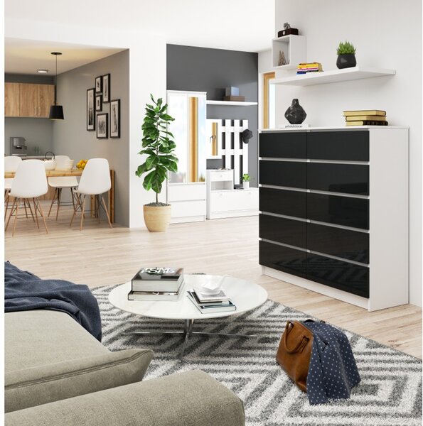 Komoda K120 10SZ grafit lesk bílá