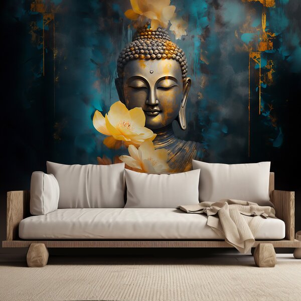 Fototapeta Budha a zlaté květiny Materiál: Vliesová, Rozměry: 200 x 140 cm