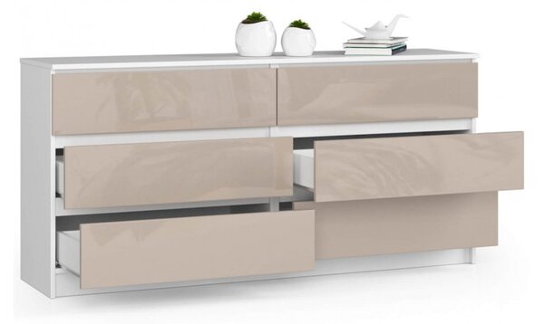 Komoda K160 6SZ cappuccino lesk bílá