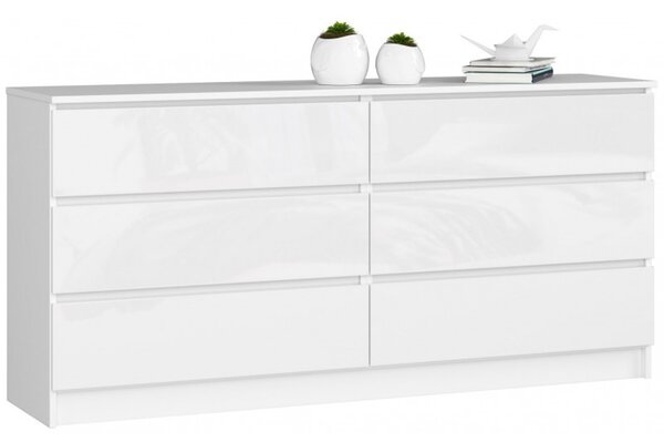 Komoda K160 6SZ bílý lesk bílá