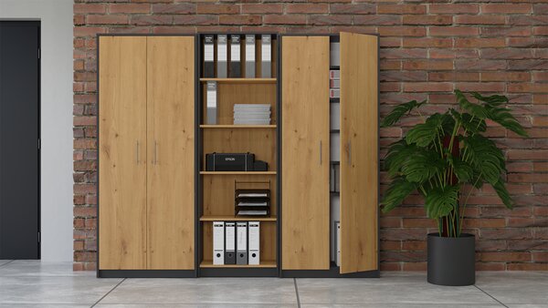 Policová skříň OLIV 2D antracit / dub artisan