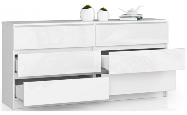 Komoda K160 6SZ bílý lesk bílá