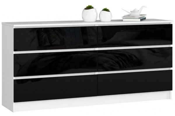 Komoda K160 6SZ černý lesk bílá