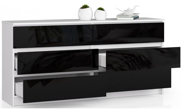 Komoda K160 6SZ černý lesk bílá