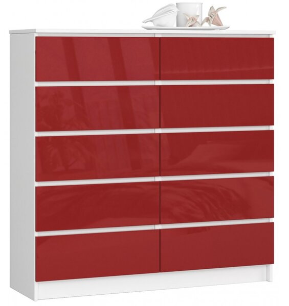 Komoda K120 10SZ červená lesk bílá