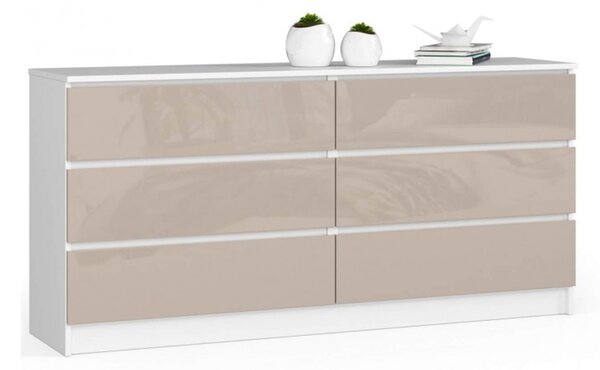 Komoda K160 6SZ cappuccino lesk bílá