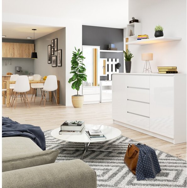 Komoda K160 2D4SZ bílý lesk bílá