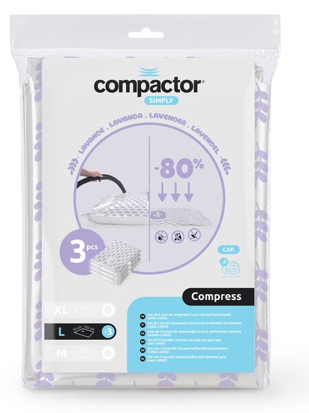 Compactor sada 3 ks vakuových pytlů COMPRESS L 100 litrů, s vůní Levandule, 70 x 100 cm
