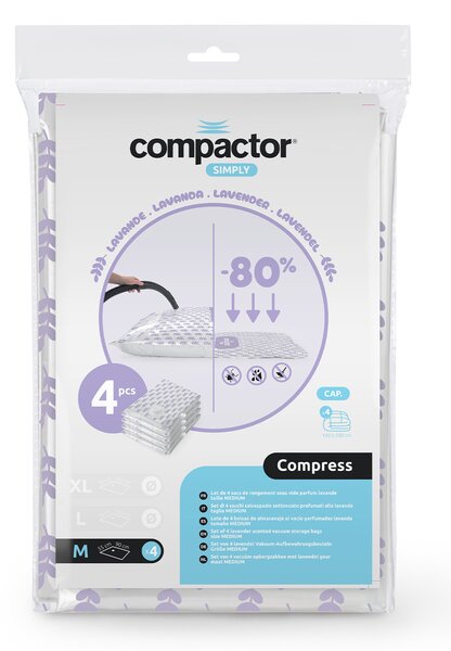 Compactor sada 4 ks vakuových pytlů COMPRESS M 70 litrů, s vůní Levandule, 55 x 90 cm