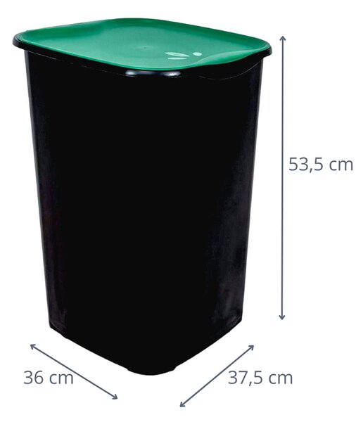 BELLI e FORTI s.r.l. Belli E Forti koš na tříděný odpad RECYCLING, černý, plast, zelené víko, 50 L
