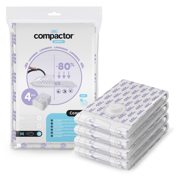 Compactor sada 4 ks vakuových pytlů COMPRESS M 70 litrů, s vůní Levandule, 55 x 90 cm