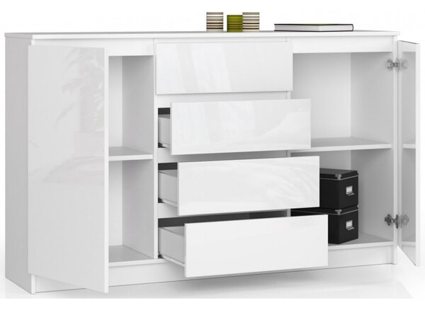 Komoda K160 2D4SZ bílý lesk bílá