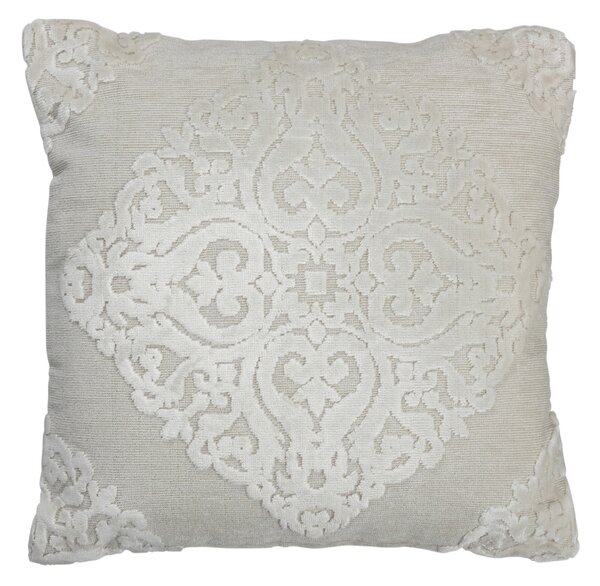 Bílý sametový polšář s ornamentem a výplní Vende - 44*44cm - J-Line by Jolipa