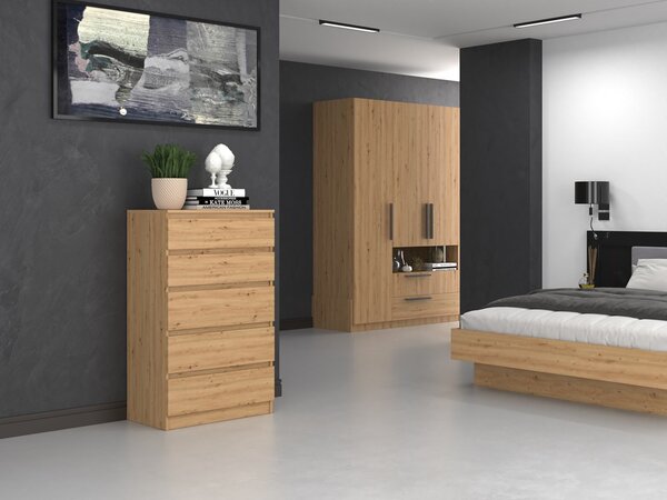VBChome Komoda s 5 zásuvkami 70 x 40 x 110 cm dub Artisan Komoda bez úchytek Víceúčelová skříň do předsíně ložnice obývacího pokoje dětského pokoje moderní dub Artisan