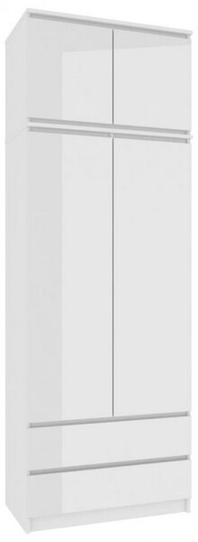 Skříň ARIVA S90, 90x235x51, bílá/bílá lesk + nástavec