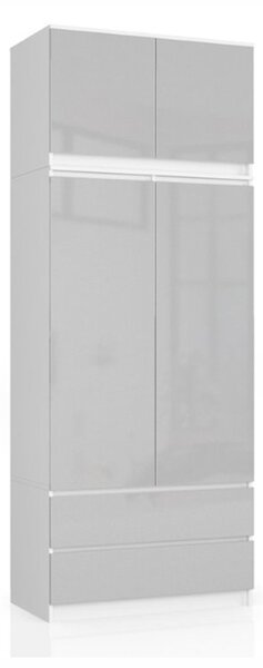 Skříň ARIVA S90, 90x235x51, bílá/metalik lesk + nástavec