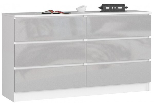 Komoda K120 6SZ CLP-bílá/metalic
