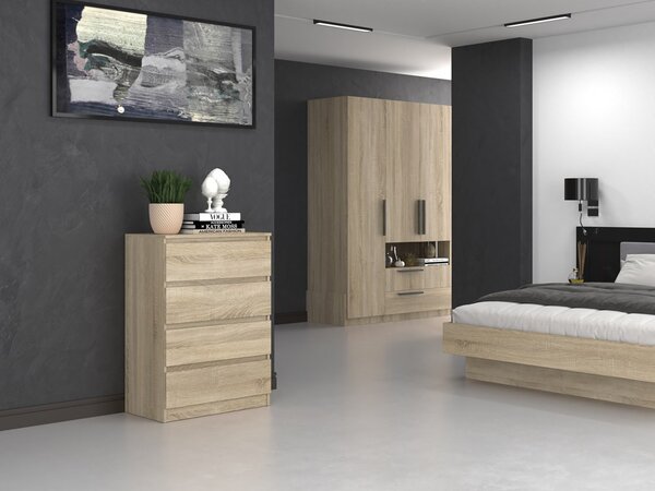VBChome Komoda se 4 zásuvkami 70 x 40 x 97 cm dub Sonoma Víceúčelová komoda bez úchytek do předsíně ložnice obývacího pokoje dětského pokoje moderní dub Sonoma