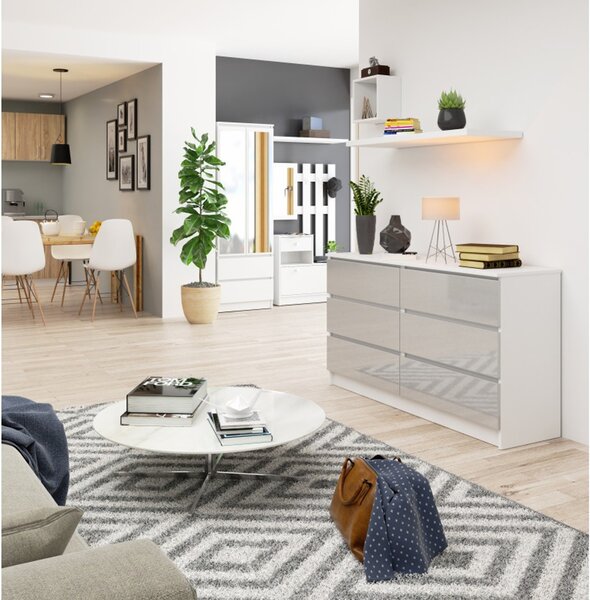 Komoda K120 6SZ CLP-bílá/metalic