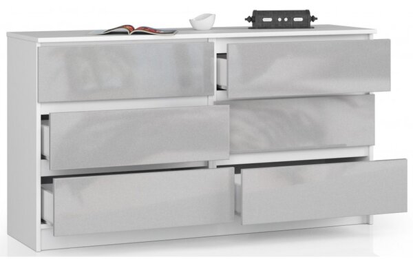 Komoda K120 6SZ CLP-bílá/metalic