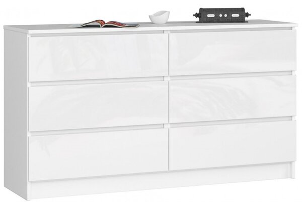 Komoda K120 6SZ CLP-bílá/bílý lesk