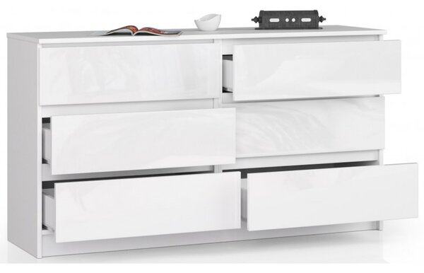Komoda K120 6SZ CLP-bílá/bílý lesk